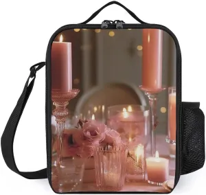 Insulated Lunch Bag Lunch Box for Women Men Candles And Flowers Lunch Tote Bags for Work Office