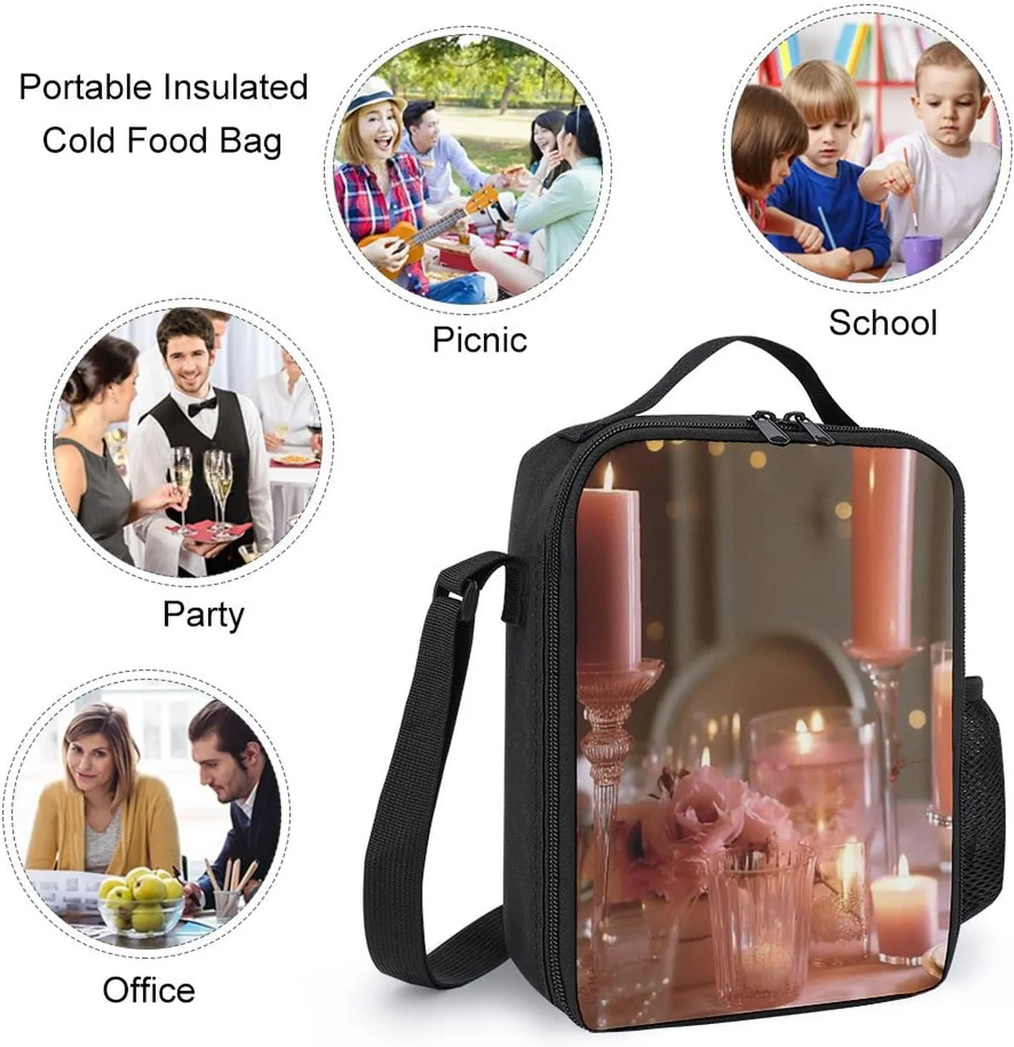 Insulated Lunch Bag Lunch Box for Women Men Candles And Flowers Lunch Tote Bags for Work Office