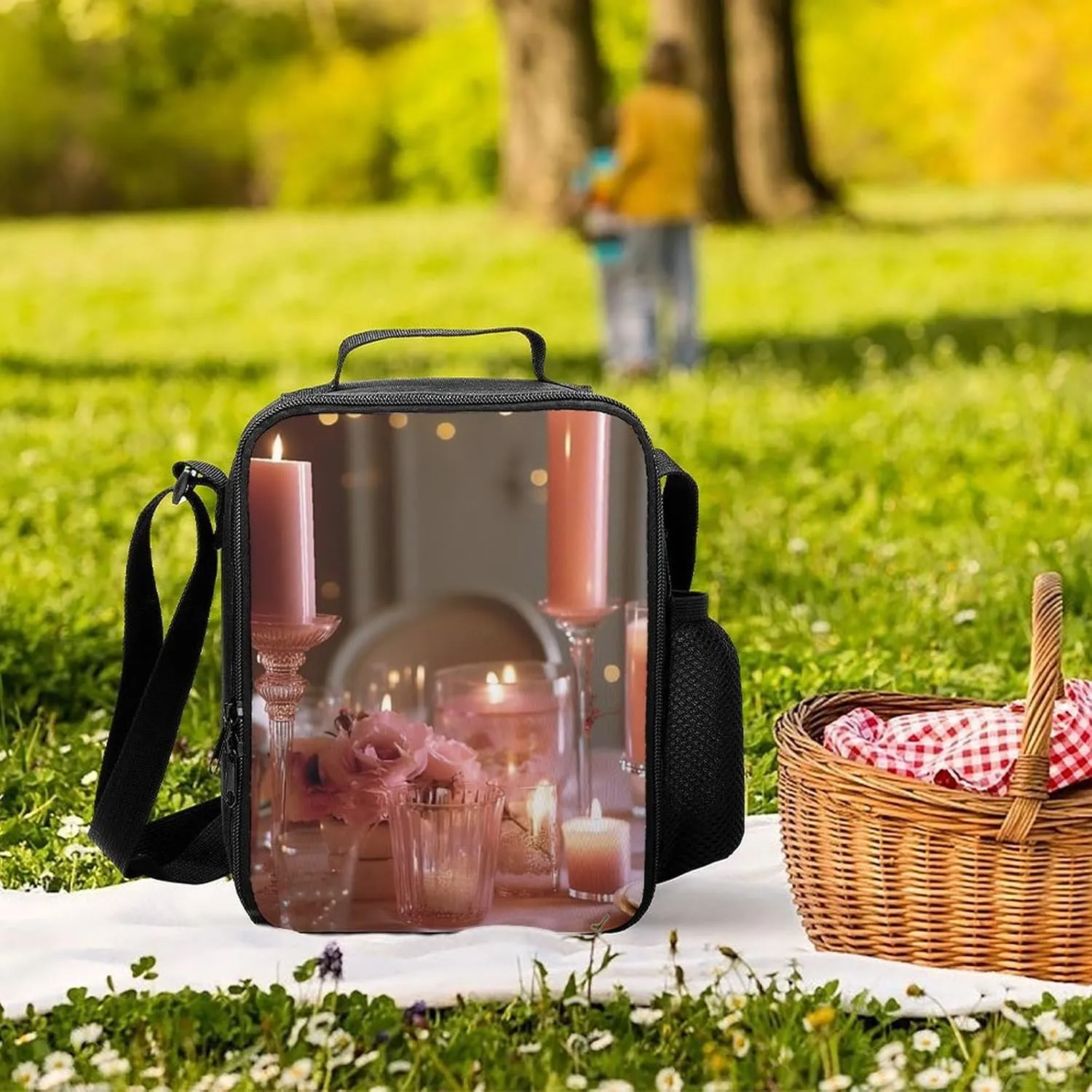 Insulated Lunch Bag Lunch Box for Women Men Candles And Flowers Lunch Tote Bags for Work Office