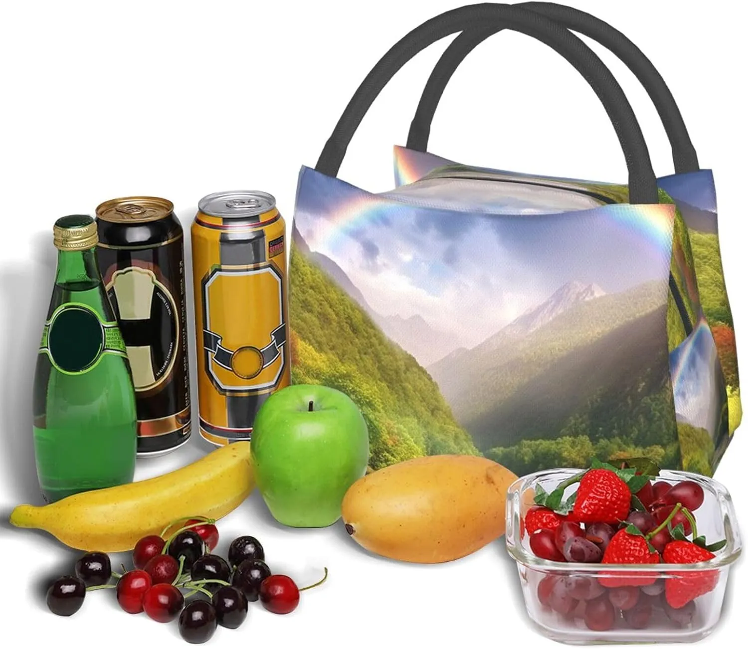 Insulated Lunch Bag Lunch box for Women Men Reusable Cooler Bag Mountain Valley with Rainbow Lunch Bag Portable Lunch Tote Bag Leakproof Lunchbox for Work Travel Picnic Office