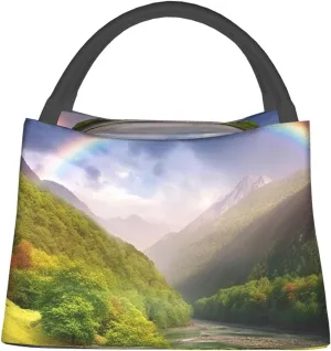 Insulated Lunch Bag Lunch box for Women Men Reusable Cooler Bag Mountain Valley with Rainbow Lunch Bag Portable Lunch Tote Bag Leakproof Lunchbox for Work Travel Picnic Office