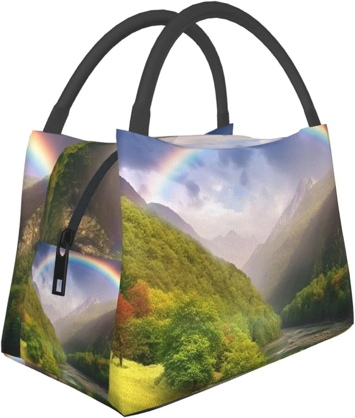 Insulated Lunch Bag Lunch box for Women Men Reusable Cooler Bag Mountain Valley with Rainbow Lunch Bag Portable Lunch Tote Bag Leakproof Lunchbox for Work Travel Picnic Office