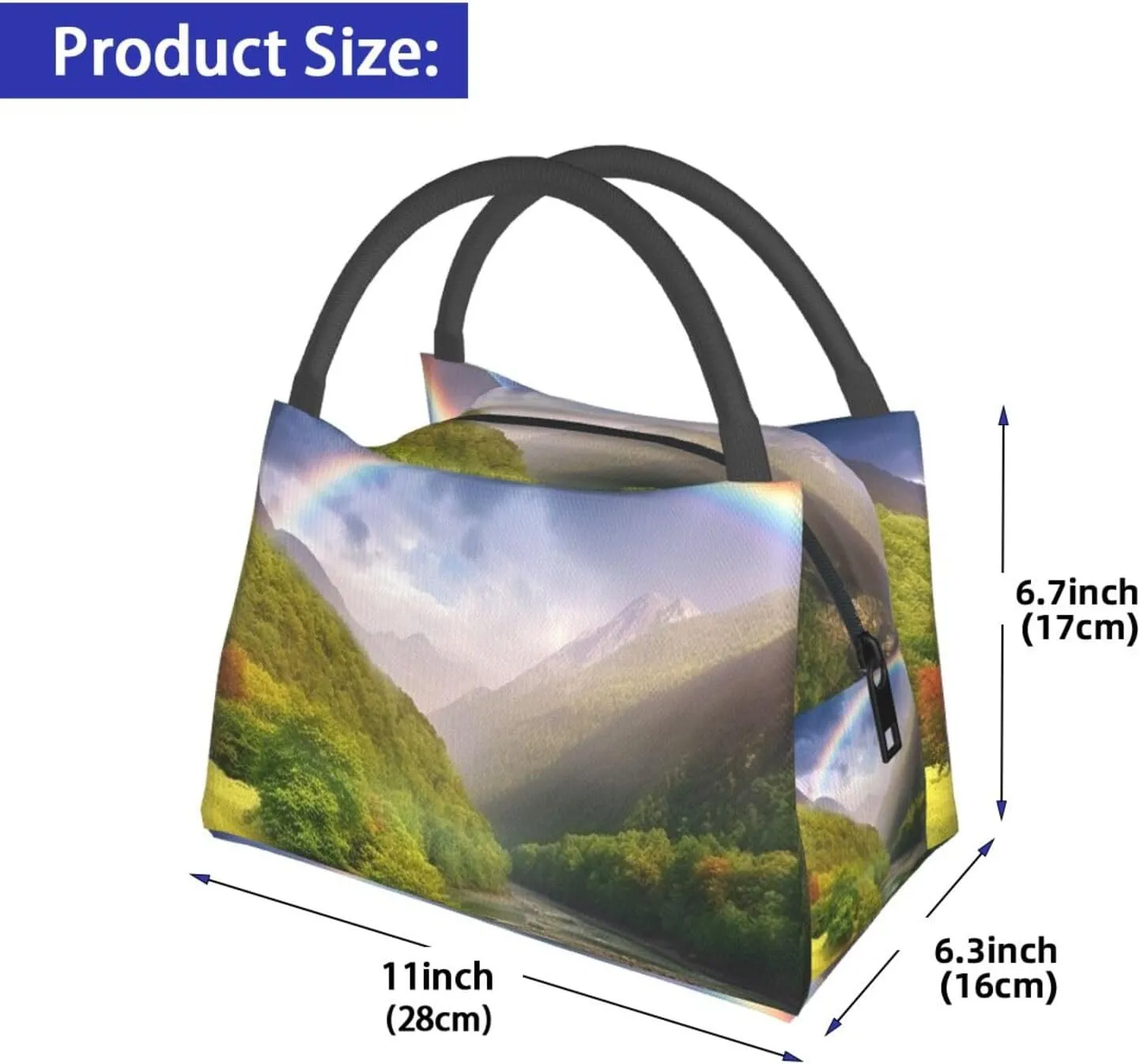 Insulated Lunch Bag Lunch box for Women Men Reusable Cooler Bag Mountain Valley with Rainbow Lunch Bag Portable Lunch Tote Bag Leakproof Lunchbox for Work Travel Picnic Office