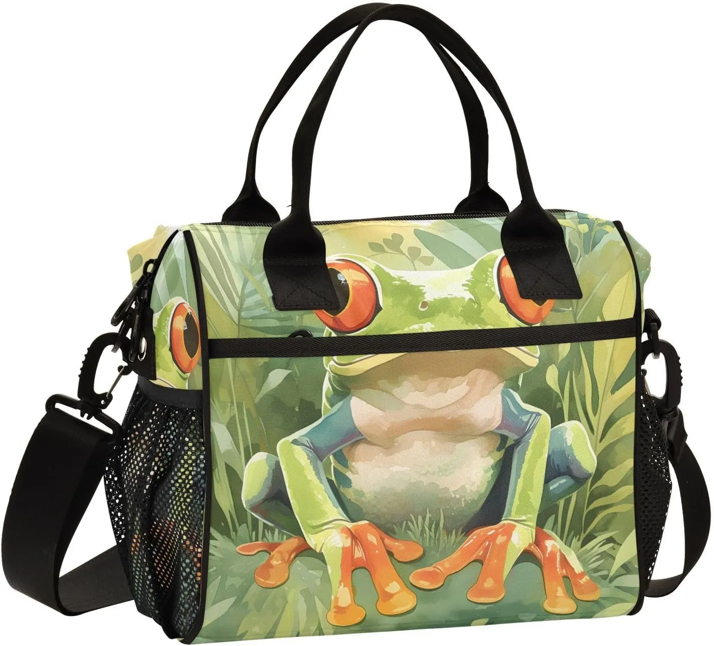 Insulated Lunch Bag Women - Emerald Sanctuary Frog Lunch Box for Men, Leak Resistant, Adjustable Shoulder Strap, Durability Nylon, for Work, Travel, Outdoor Activities