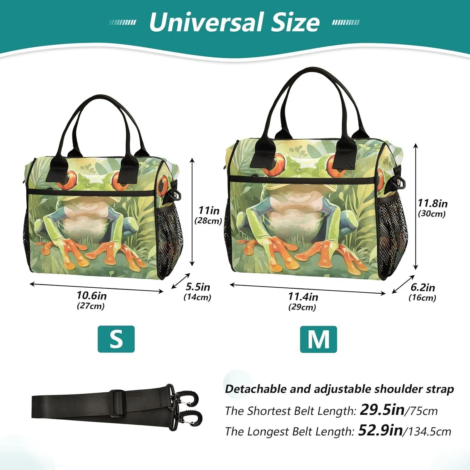 Insulated Lunch Bag Women - Emerald Sanctuary Frog Lunch Box for Men, Leak Resistant, Adjustable Shoulder Strap, Durability Nylon, for Work, Travel, Outdoor Activities