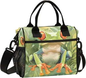 Insulated Lunch Bag Women - Emerald Sanctuary Frog Lunch Box for Men, Leak Resistant, Adjustable Shoulder Strap, Durability Nylon, for Work, Travel, Outdoor Activities