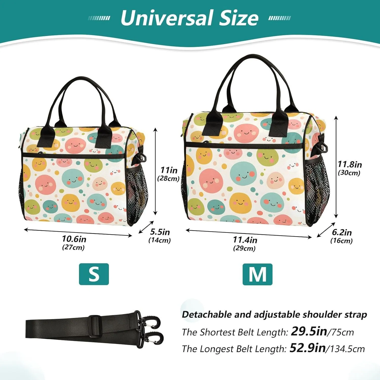 Insulated Lunch Bag Women - Smiling Symphony Smile Lunch Box for Men, Leak Resistant, Adjustable Shoulder Strap, Durability Nylon, for Work, Travel, Outdoor Activities