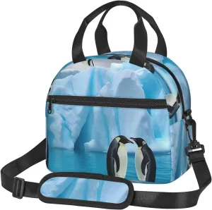 Insulated Lunch Bags for Women Men Reusable Lunch Box with Adjustable Shoulder Strap Penguins On The Iceberg Cooler Bag Large Lunch Tote Bag Leakproof Lunchbox for Office Travel