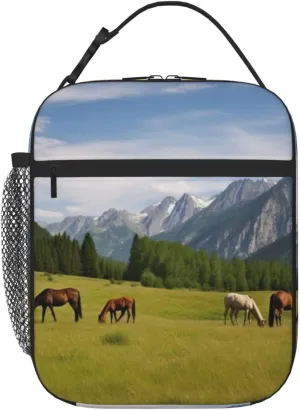 Insulated Lunch Bags Mountain Pasture Grazing Horses Lunch Box for Men Women Reusable Cooler Bag Lunch Tote Bag for Work