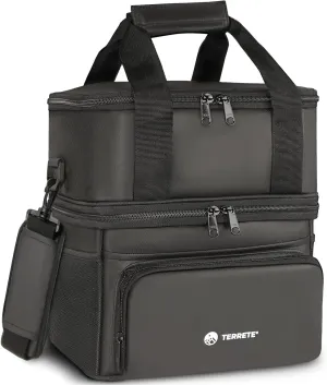 Insulated Lunch Box - Double Deck, Leakproof Cooler Bag for Men & Women, Large Lunch Bag for Work/Travel (15L Black)