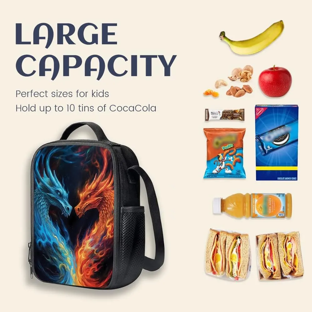 Insulated Lunch Box Dragon Lunch Bag for Women & Men Small Leakproof Cooler Food Lunch Containers Reusable Large Capacity Lunch Tote Bags with Shoulder Strap for Work Travel Picnic