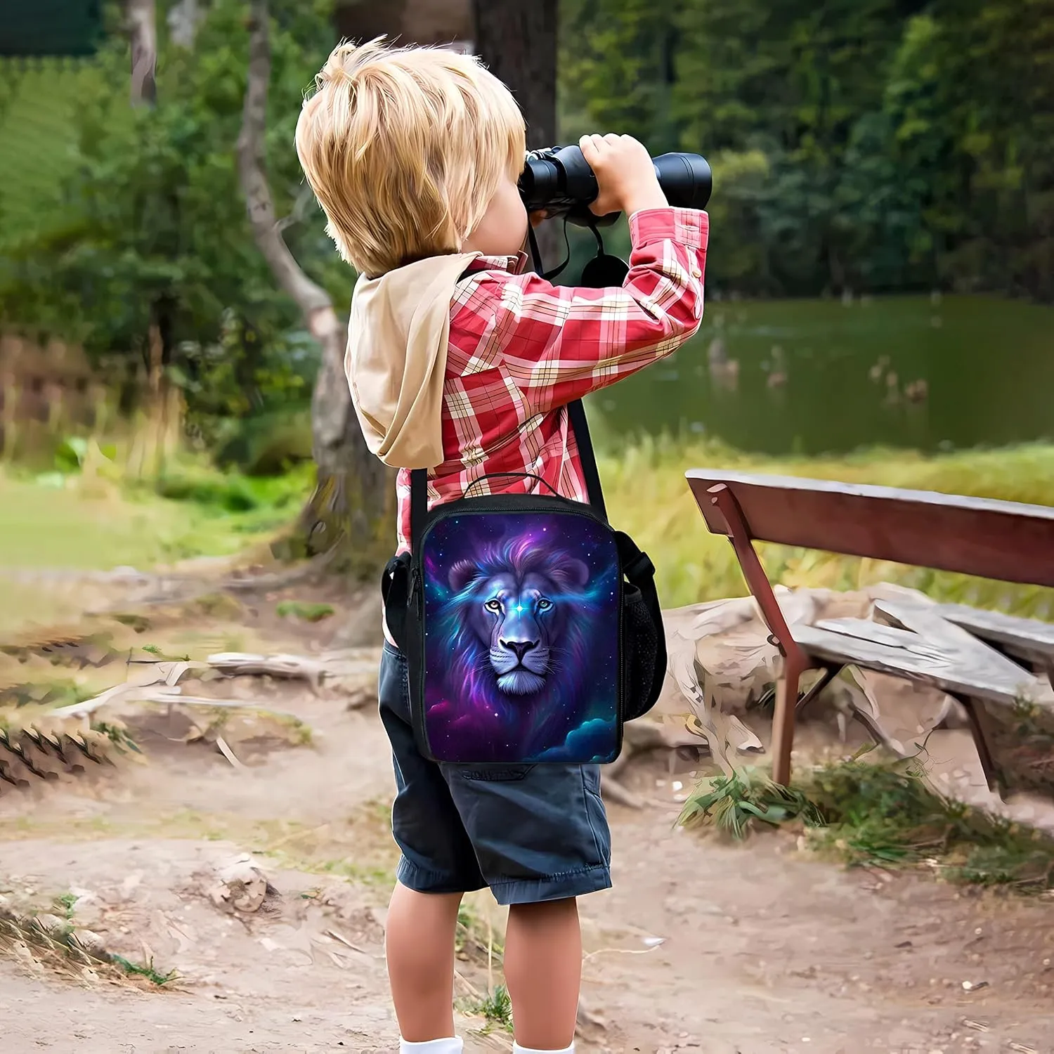 Insulated Lunch Box Lion Lunch Bag for Women & Men Small Leakproof Cooler Food Lunch Containers Reusable Large Capacity Lunch Tote Bags with Shoulder Strap for Work Travel Picnic