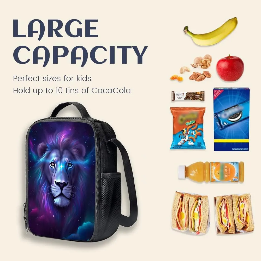 Insulated Lunch Box Lion Lunch Bag for Women & Men Small Leakproof Cooler Food Lunch Containers Reusable Large Capacity Lunch Tote Bags with Shoulder Strap for Work Travel Picnic