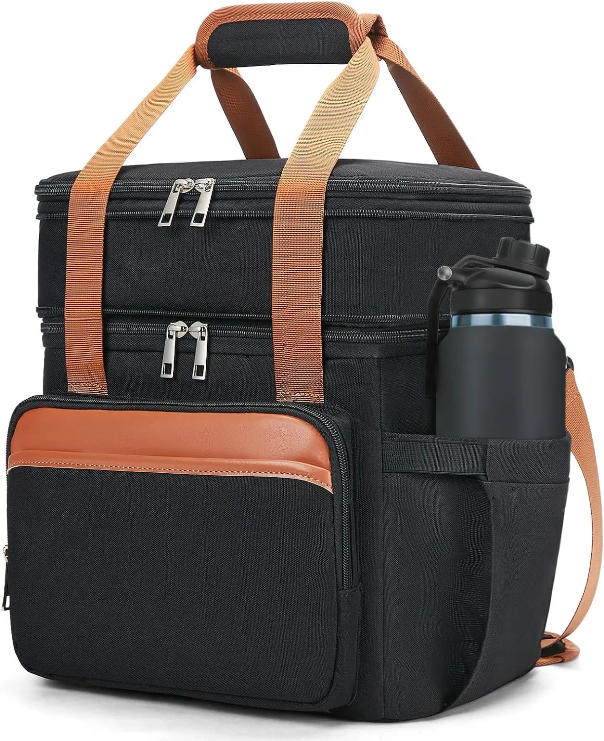 Insulated Lunch Box Lunch Cooler Bag for Men: Expandable Large Lunchbox for Picnic Work Office Outdoor - Reusable Double Deck Lunch Tote for Adults Black Brown 15L