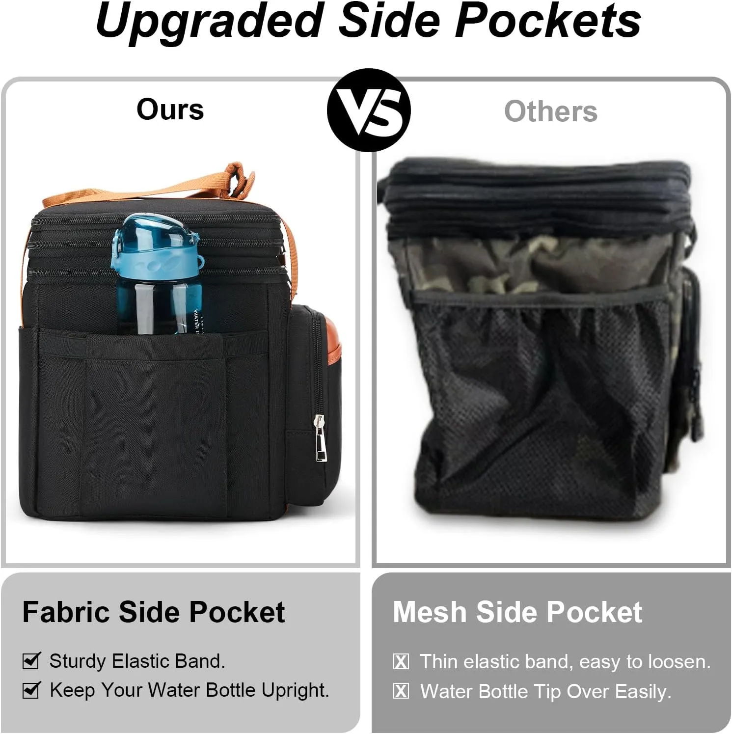 Insulated Lunch Box Lunch Cooler Bag for Men: Expandable Large Lunchbox for Picnic Work Office Outdoor - Reusable Double Deck Lunch Tote for Adults Black Brown 15L