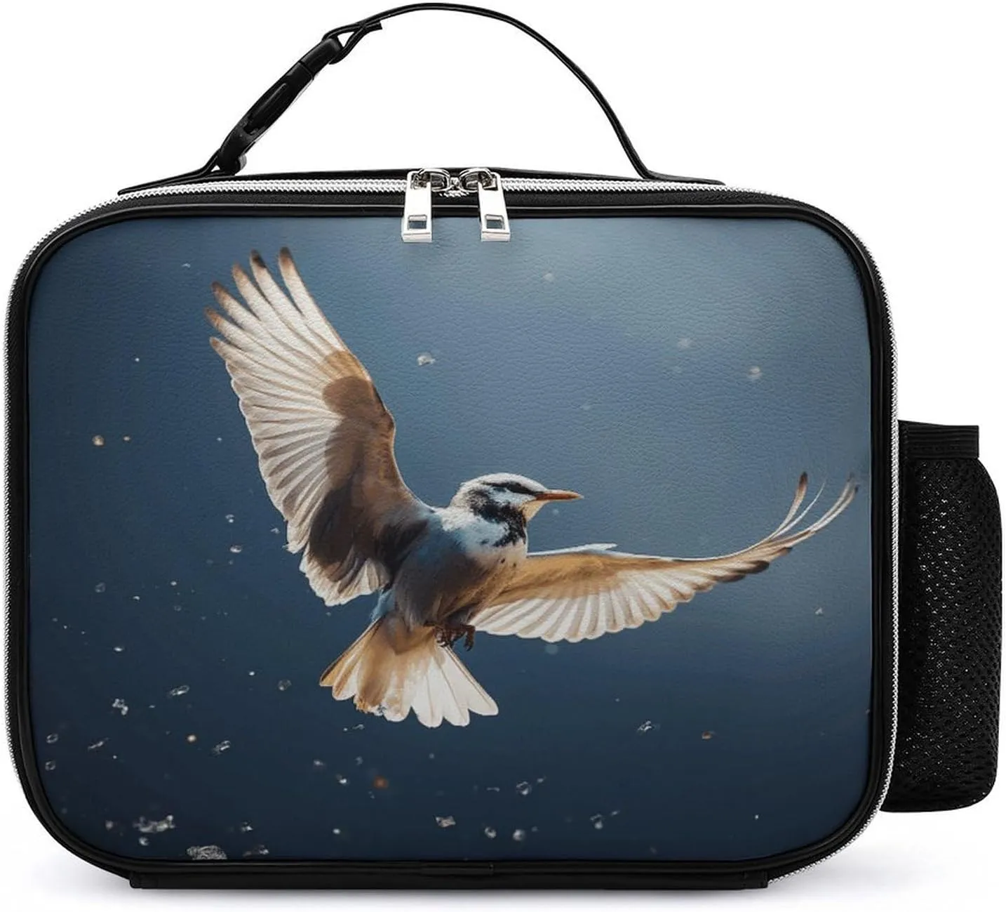 Insulated Lunch Box Tote Bag Bird Migration Print Personalized Insulated Lunch Bags Leather Thermal Meal Pack with Detachable Handle