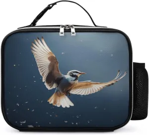 Insulated Lunch Box Tote Bag Bird Migration Print Personalized Insulated Lunch Bags Leather Thermal Meal Pack with Detachable Handle
