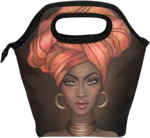 Insulated Lunch Tote Bag African American Woman Travel Portable Zipper Lunch Bag Box