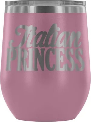 Insulated Wine Tumbler with Lid – Italian Princess - 12 oz Stemless Stainless Steel Wine Glass – Double Wall Vacuum Insulated Travel Cup for Wine, Coffee, Cocktails – Lightweight & BPA Free