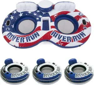 Intex American Flag 2 Person Float w/ River Run 1 Person Tube (3 Pack)