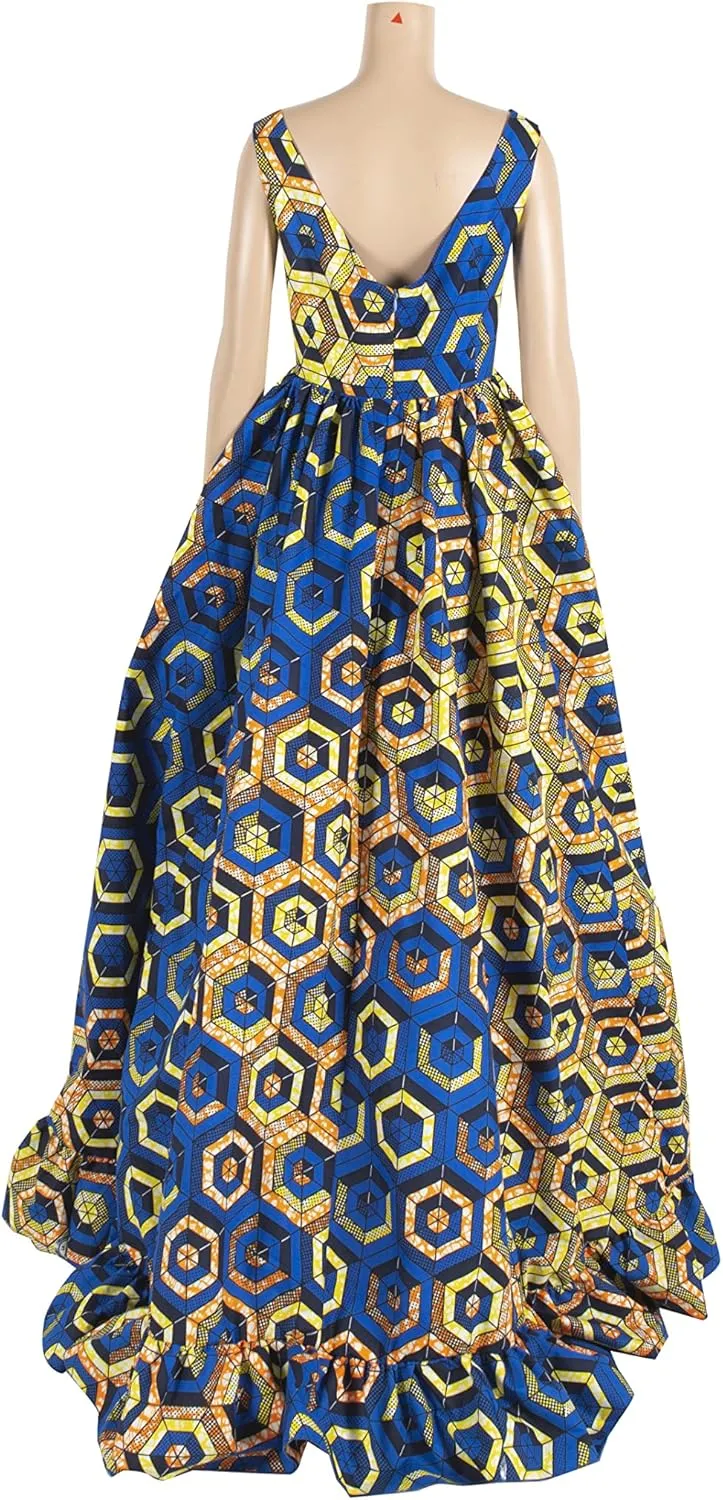 iooiooi African Dresses for Women Party Robe Plus Size Print Dashiki Dinner Dress