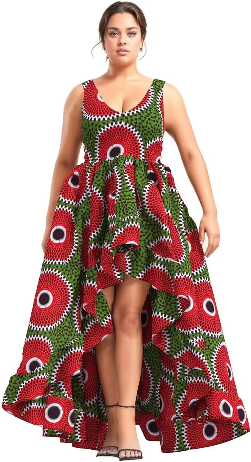 iooiooi African Dresses for Women Party Robe Plus Size Print Dashiki Dinner Dress