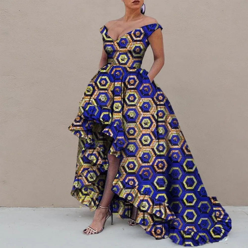 iooiooi African Dresses for Women Party Robe Plus Size Print Dashiki Dinner Dress