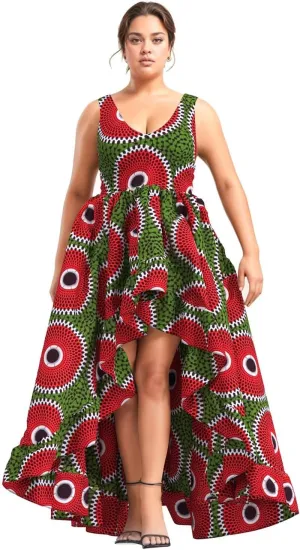 iooiooi African Dresses for Women Party Robe Plus Size Print Dashiki Dinner Dress