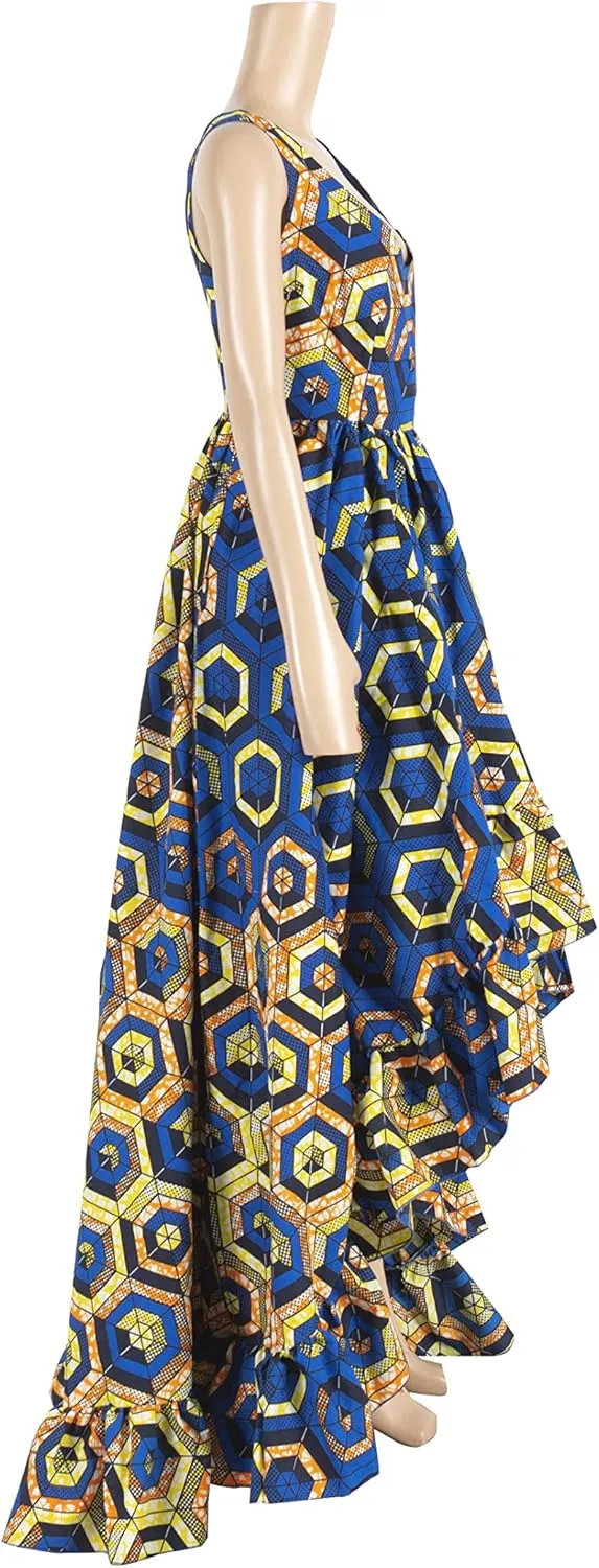 iooiooi African Dresses for Women Party Robe Plus Size Print Dashiki Dinner Dress
