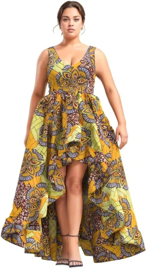 iooiooi African Dresses for Women Party Robe Plus Size Print Dashiki Dinner Dress