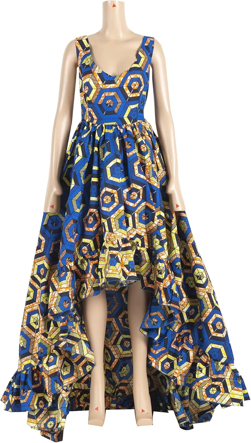 iooiooi African Dresses for Women Party Robe Plus Size Print Dashiki Dinner Dress
