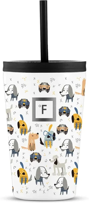 IRON °FLASK 12oz Kids Tumblers with Lids & Straws Cup Double Walled, Vacuum Insulated Stainless Steel Cups for Hot & Cold Drinks - Non-Slip, Splash & Spill Proof - Puppy Land