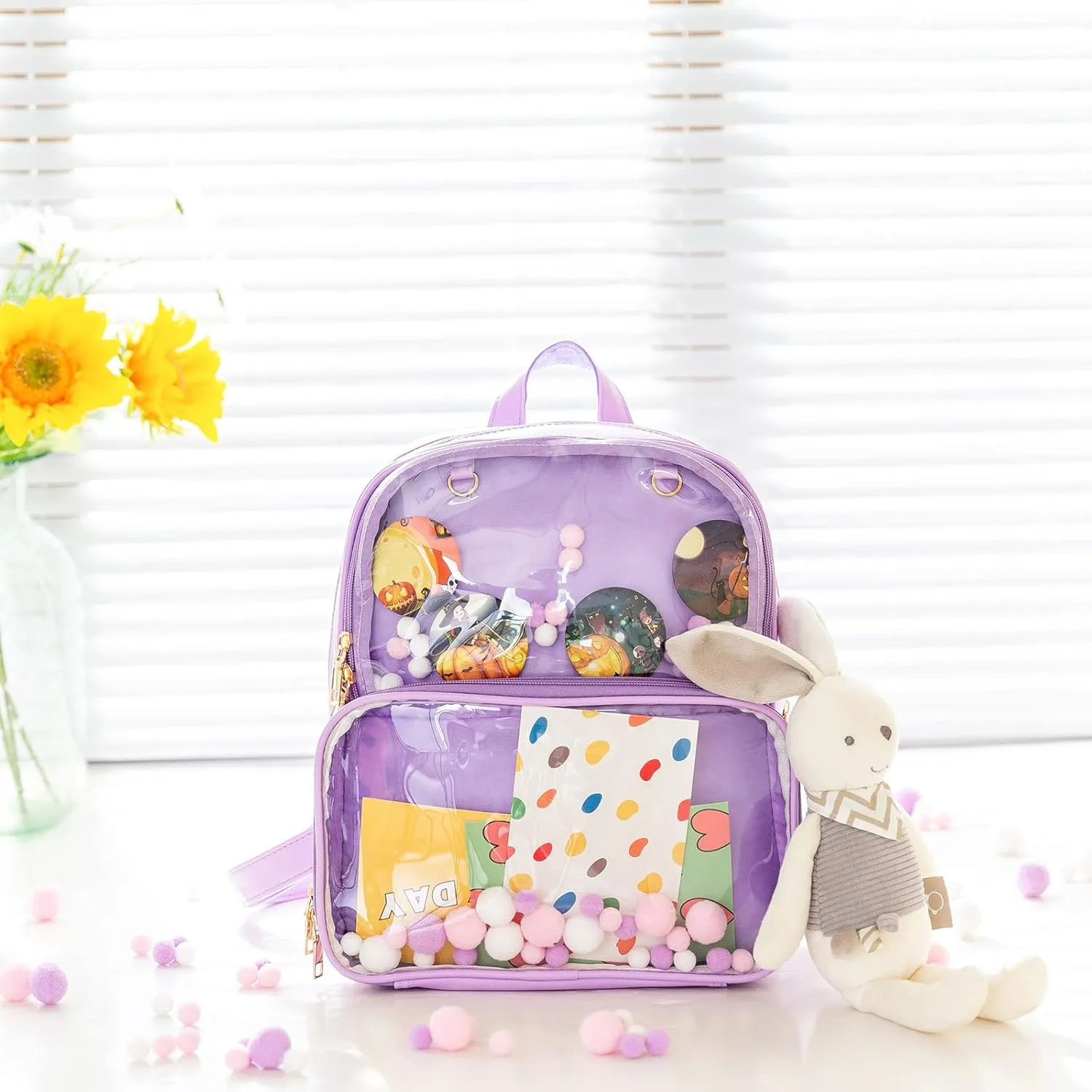 Ita Backpack Purse, Cute Clear Shoulder Bag Transparent Kawaii Daypack Travel Bag for Pins Display