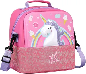 Itslife Kids Lunch Bag, Insulated Lunch Bag for Boys Girls, Reusable, Lightweight & Durable Lunch Bag with Inside Name Card Slot for School, Travel, Picnic (Unicorn)