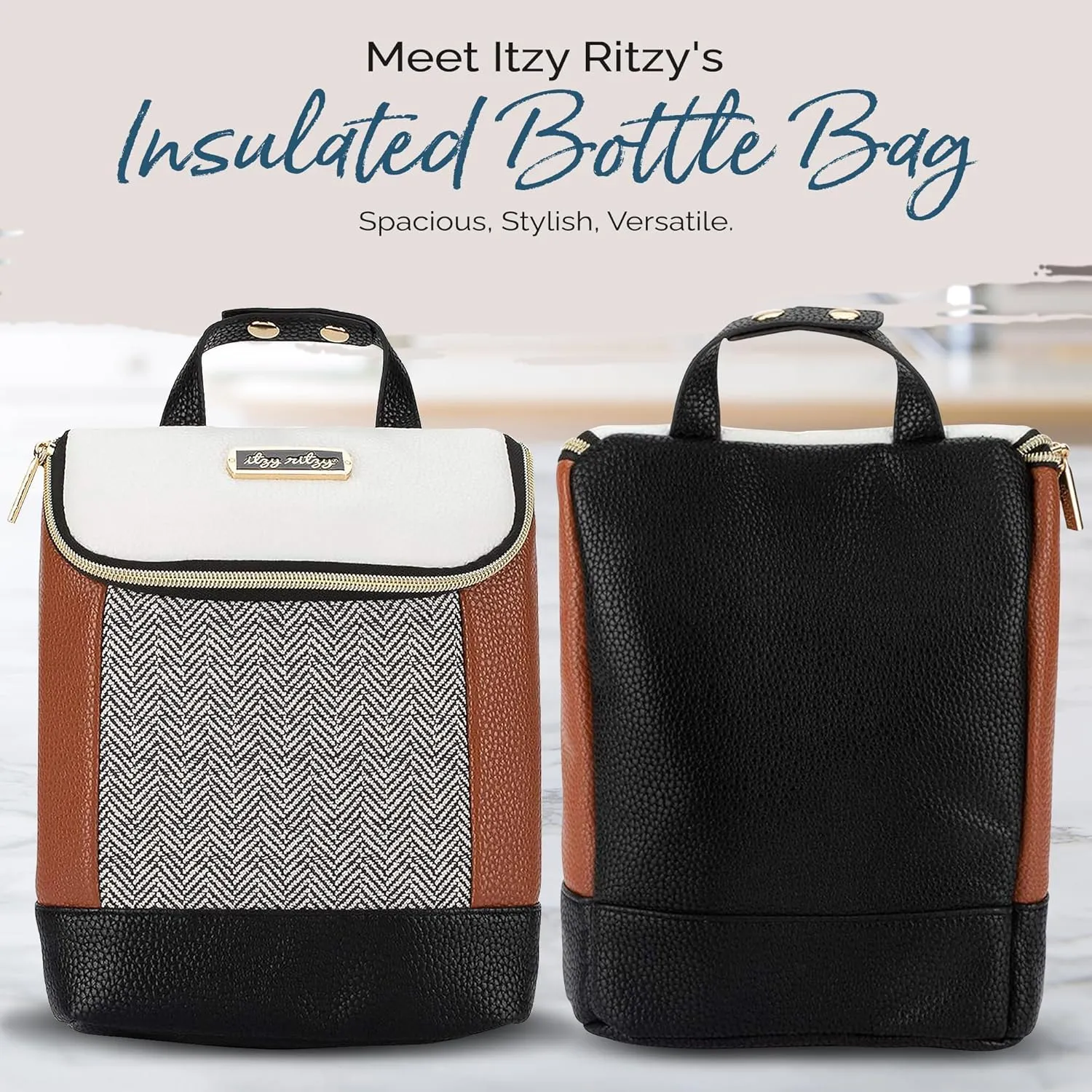 Itzy Ritzy Insulated Bottle Bag – Keeps Bottles Warm or Cool - Holds 3 Bottles & Features Interior Pocket For Ice Pack (Not Included), Coffee and Cream