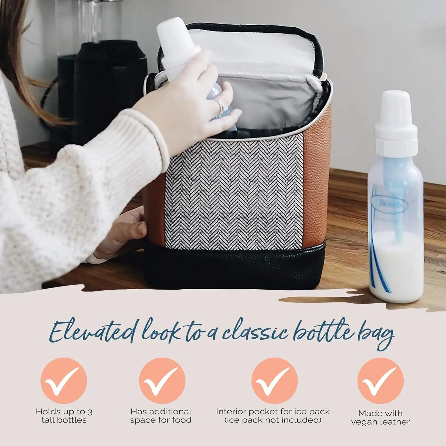 Itzy Ritzy Insulated Bottle Bag – Keeps Bottles Warm or Cool - Holds 3 Bottles & Features Interior Pocket For Ice Pack (Not Included), Coffee and Cream