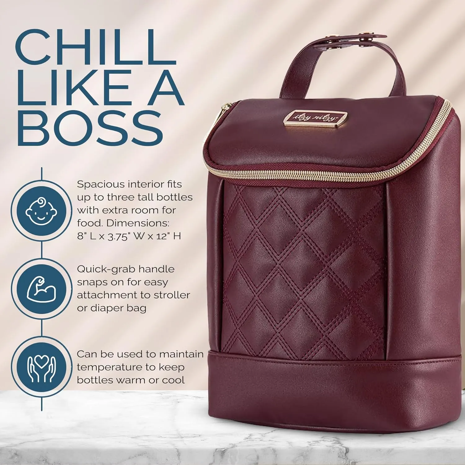 Itzy Ritzy Insulated Bottle Bag – Keeps Bottles Warm or Cool - Holds 3 Bottles and Features Interior Pocket for Ice Pack (Not Included), Monarch