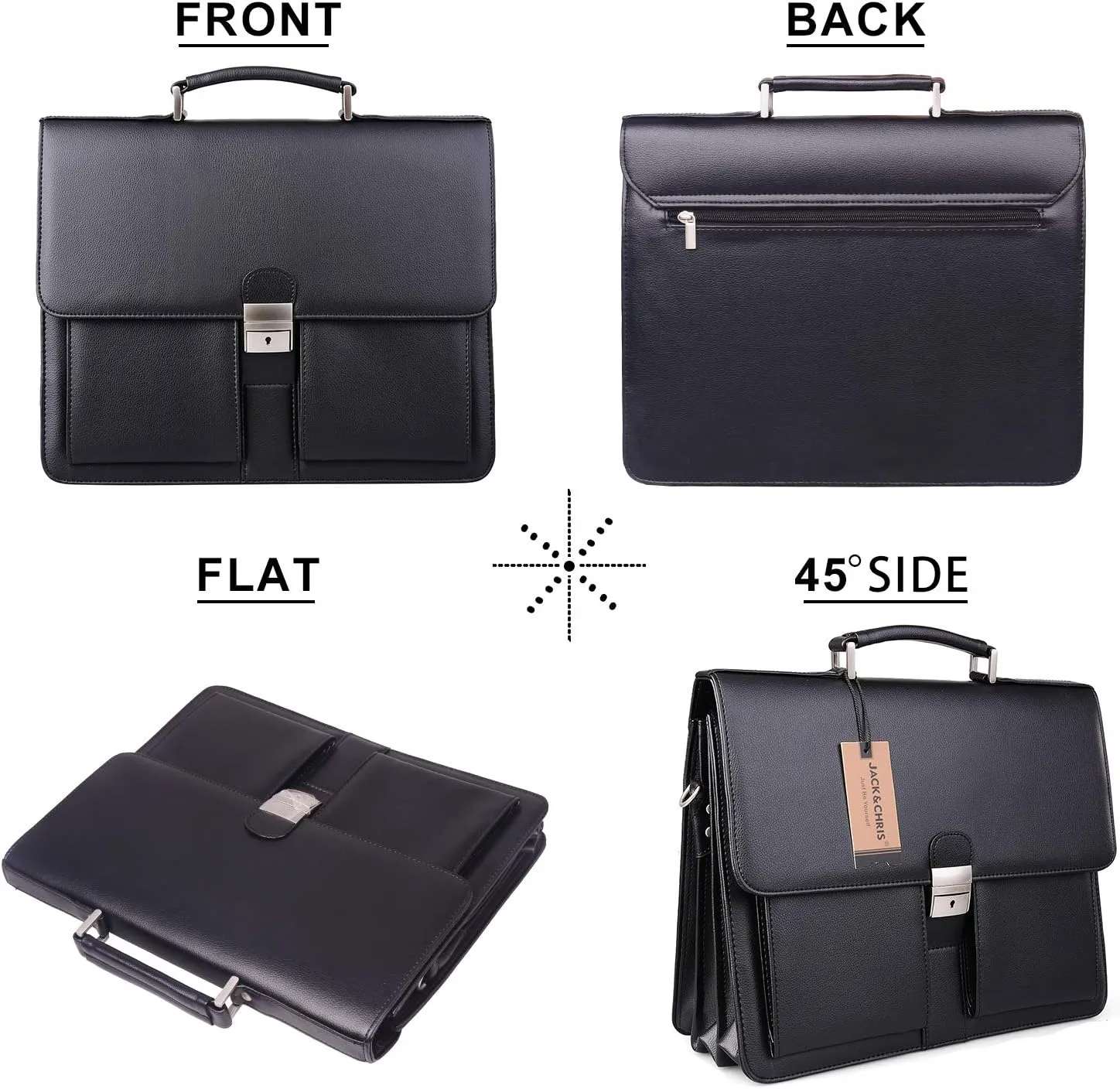 Jack&Chris Mens New PU Leather Attache Briefcase Traditional Messenger Lawyer Bag, MBYX015