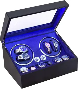 J&T Technology Automatic Watch Winder Box for 4 Watches Rotator   6 Watches Storage| Super Quiet Mabuchi Motor | 4 Rotation Modes, LED Display | PU Leather Case