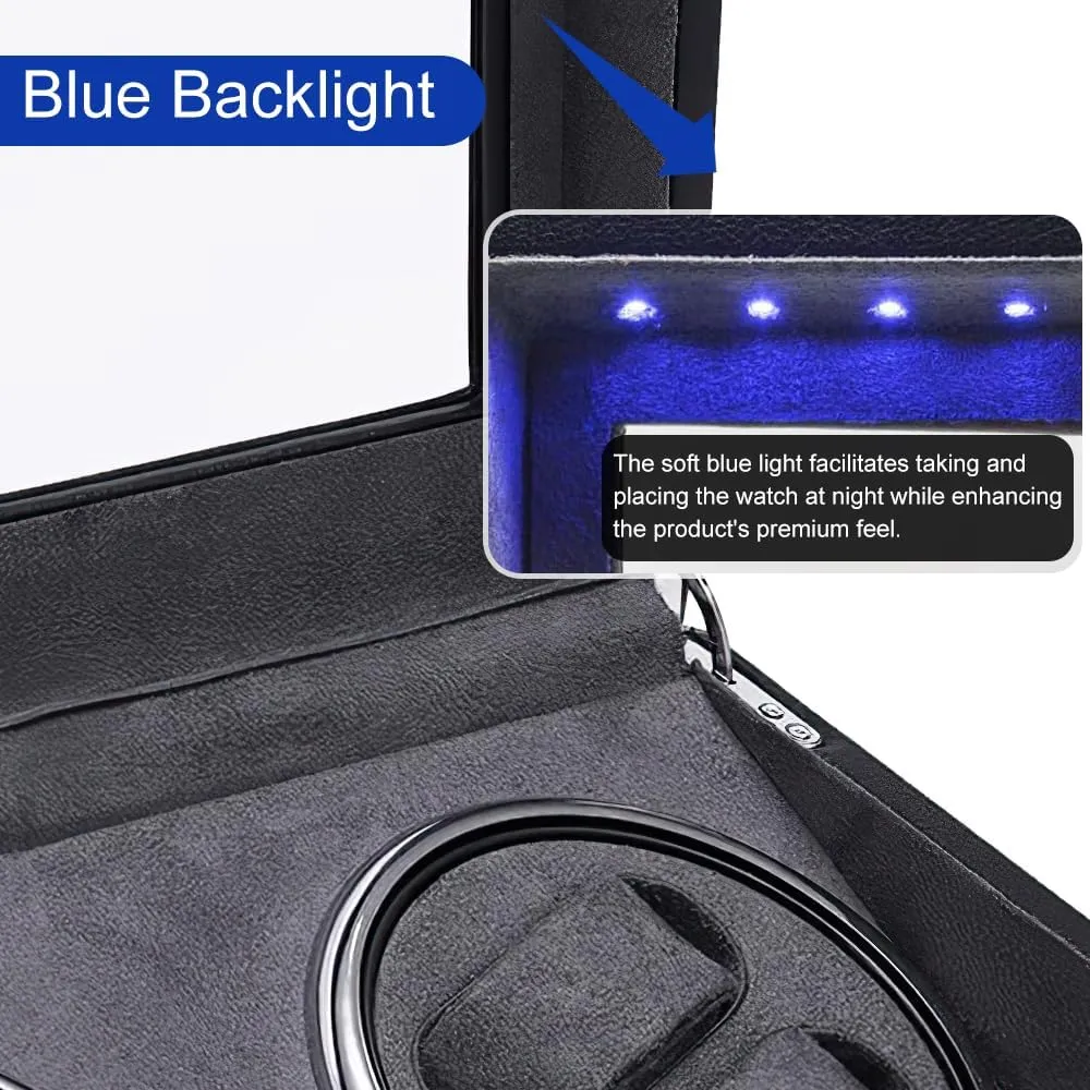 J&T Technology Automatic Watch Winder Box for 4 Watches Rotator   6 Watches Storage| Super Quiet Mabuchi Motor | 4 Rotation Modes, LED Display | PU Leather Case