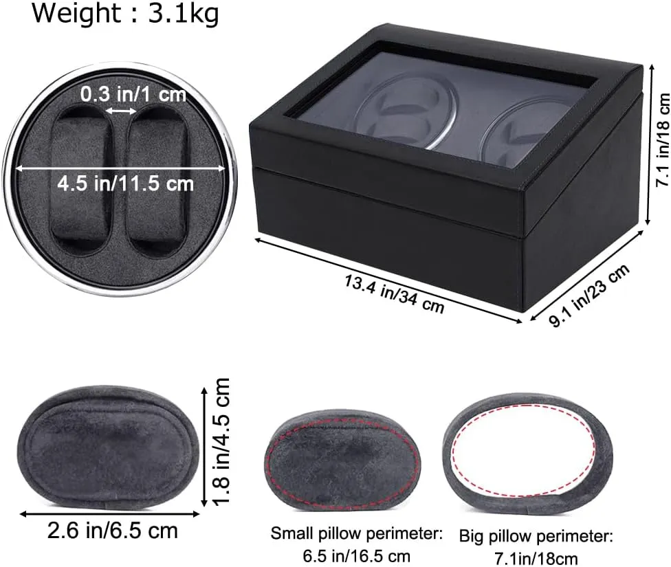 J&T Technology Automatic Watch Winder Box for 4 Watches Rotator   6 Watches Storage| Super Quiet Mabuchi Motor | 4 Rotation Modes, LED Display | PU Leather Case