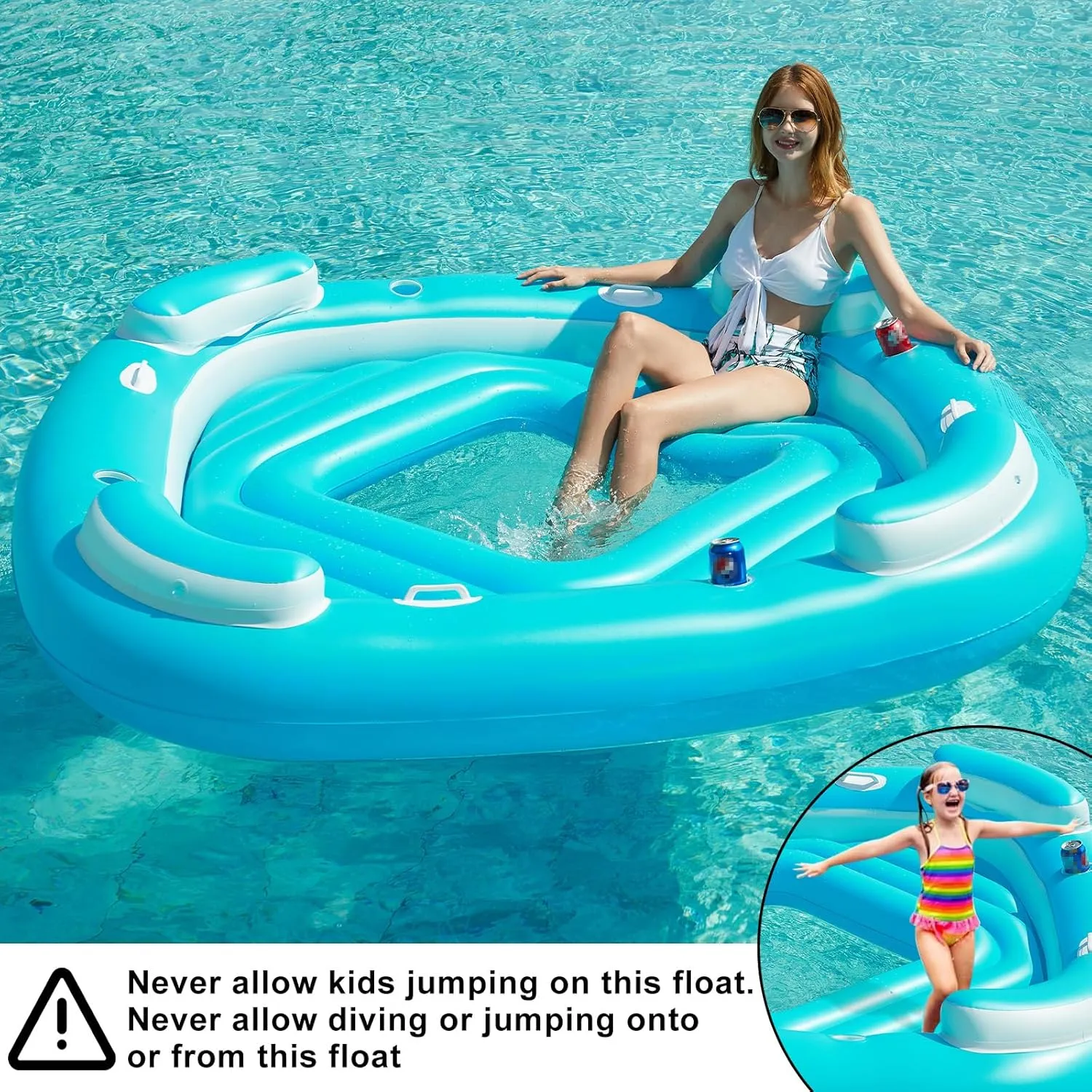 Jasonwell Floating Island Pool Float - Inflatable 4-Person Swimming Pool Lounger Raft River Lake Floaties Relaxation Water Floats with Cupholders Big Multi Person Tropical Party Toys for Adults Kids