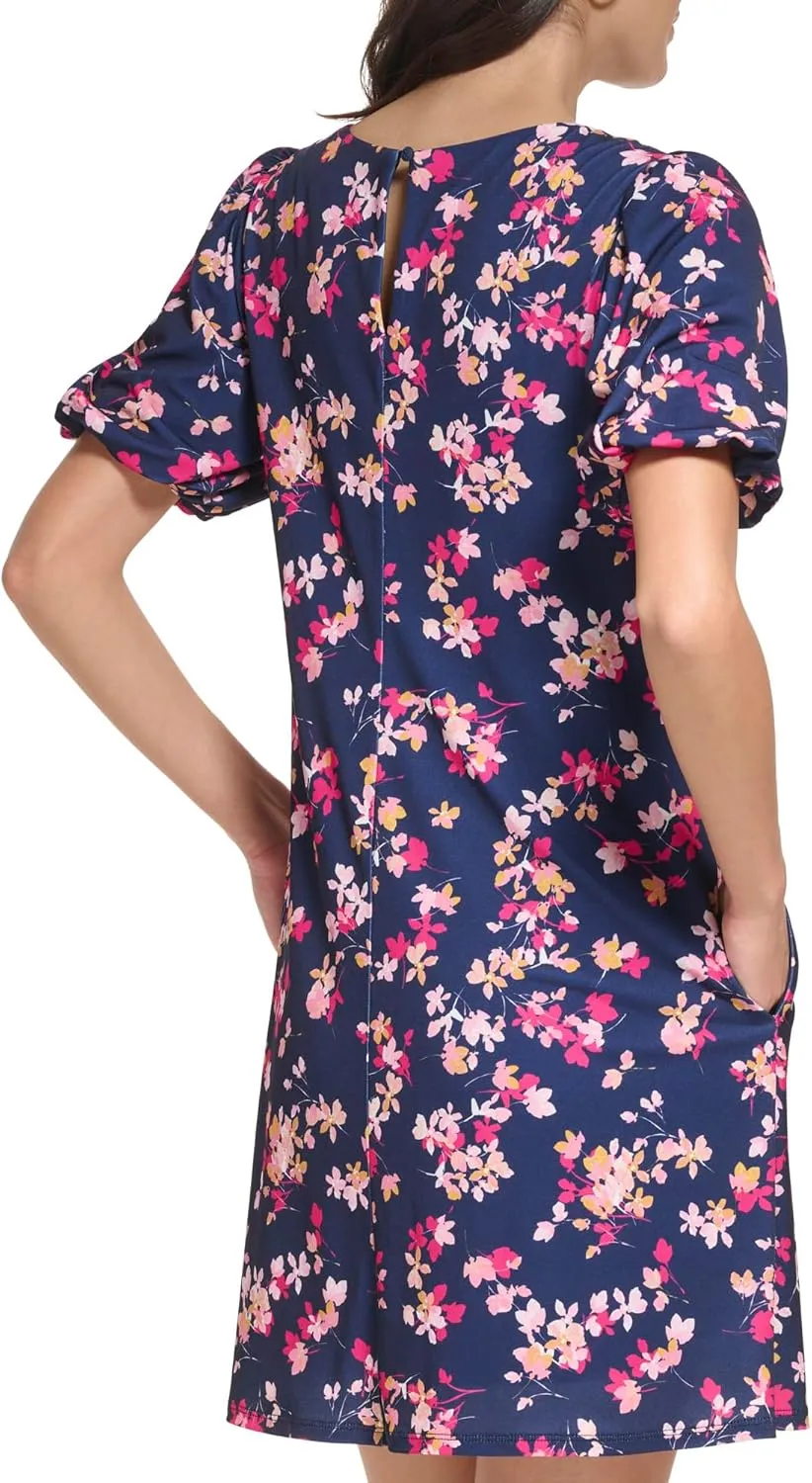 Jessica Howard Women's Puff Sleeve High Neck Shift Mini Dress