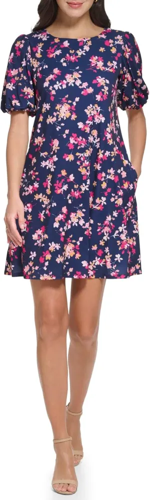 Jessica Howard Women's Puff Sleeve High Neck Shift Mini Dress