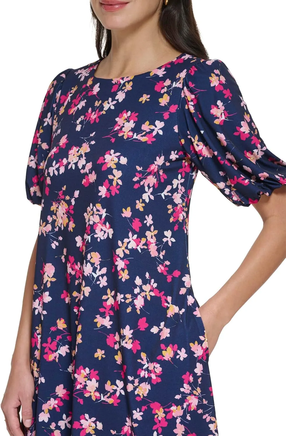 Jessica Howard Women's Puff Sleeve High Neck Shift Mini Dress