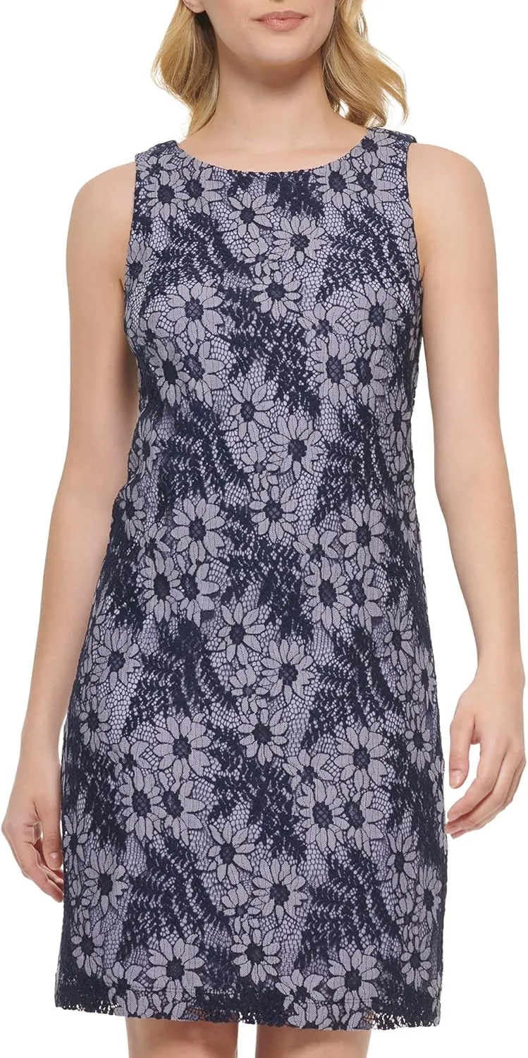 Jessica Howard Women's Sleeveless Floral Lace Shift Mini Dress