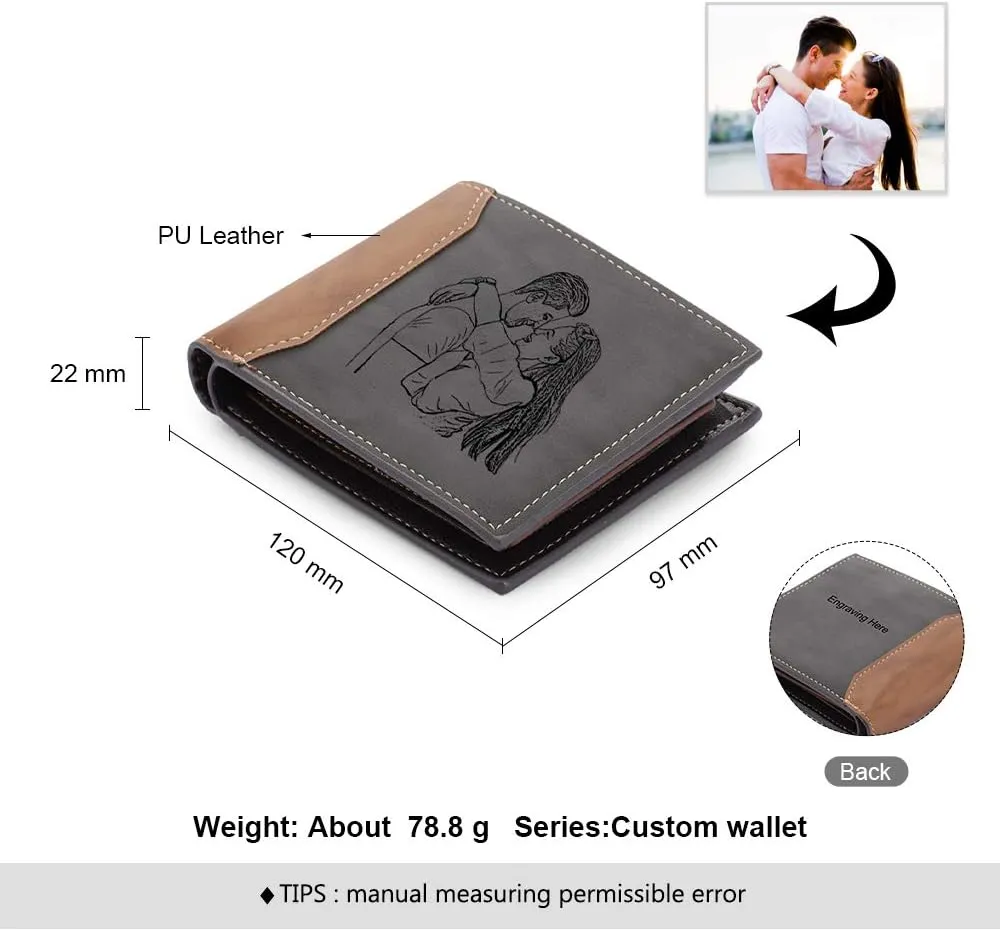 JewelOra Gifts for Men - Personalized Photo Wallet for Men - Custom Picture Wallet for Dad - Engraved Text PU Leather Wallet for Father Personalized Gifts