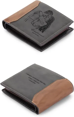 JewelOra Gifts for Men - Personalized Photo Wallet for Men - Custom Picture Wallet for Dad - Engraved Text PU Leather Wallet for Father Personalized Gifts