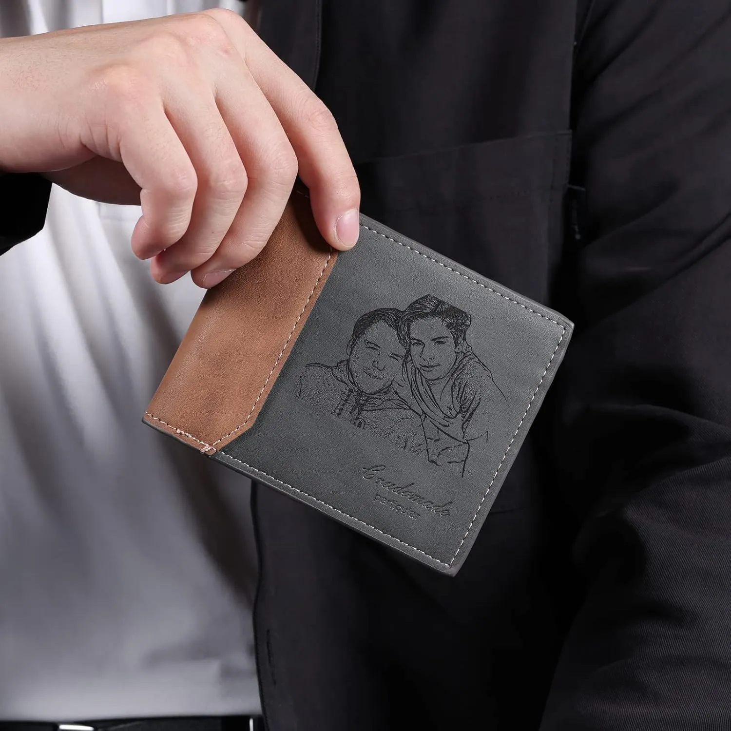 JewelOra Gifts for Men - Personalized Photo Wallet for Men - Custom Picture Wallet for Dad - Engraved Text PU Leather Wallet for Father Personalized Gifts