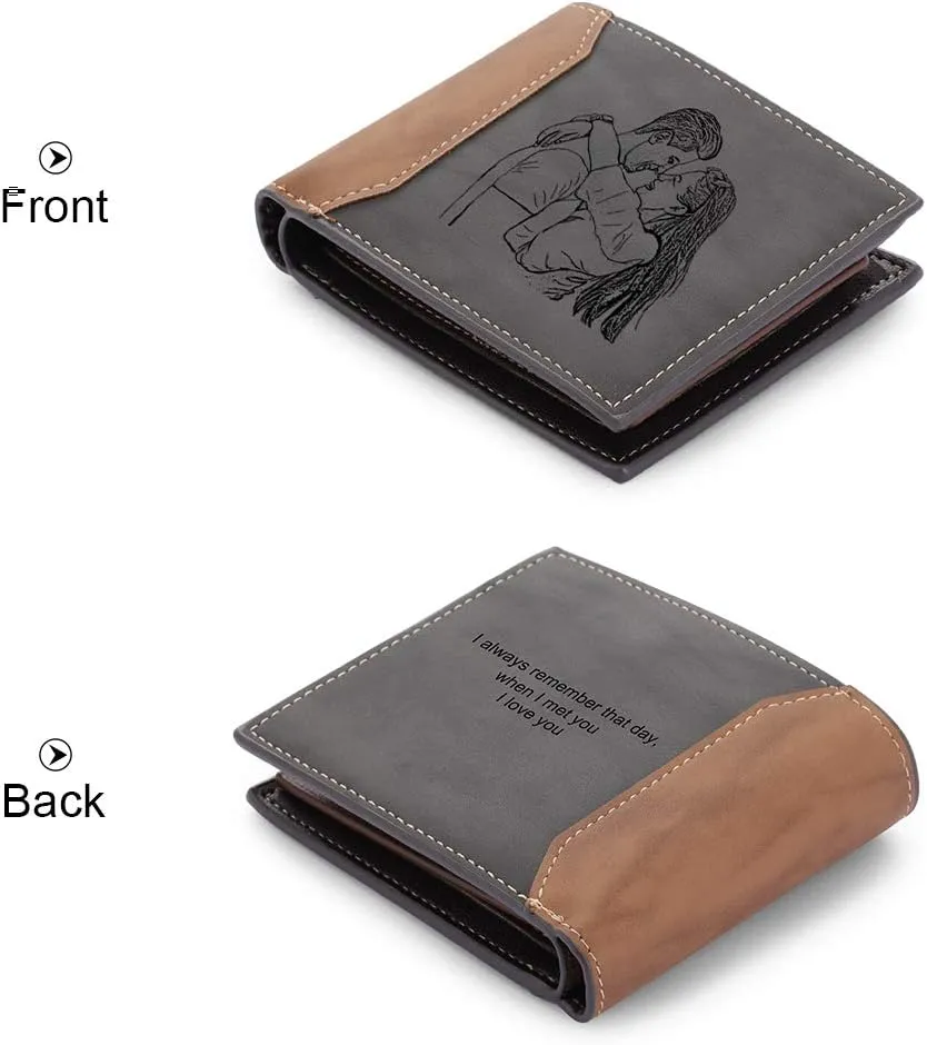 JewelOra Gifts for Men - Personalized Photo Wallet for Men - Custom Picture Wallet for Dad - Engraved Text PU Leather Wallet for Father Personalized Gifts